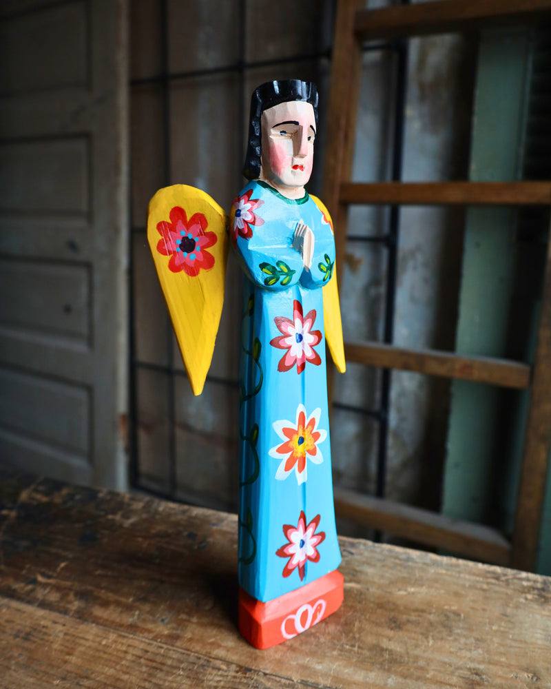 WOODEN PAINTED ANGEL- TURQUOISE