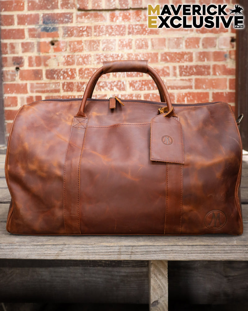 Maverick Exclusive Brown Leather Maverick Logo Duffle Bag