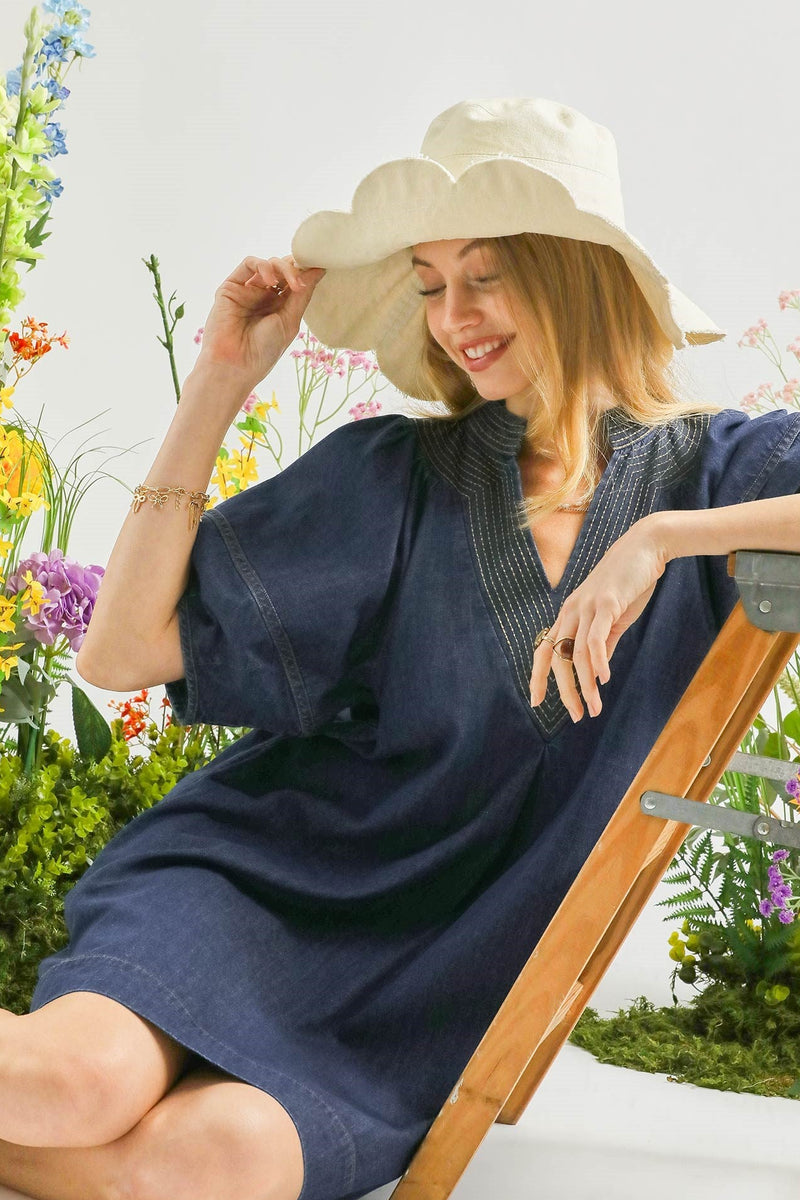 umgee linen dress Denim Mini Denim / S Umgee A ulla Calf Width:32cm Black A-line V-neck Lace