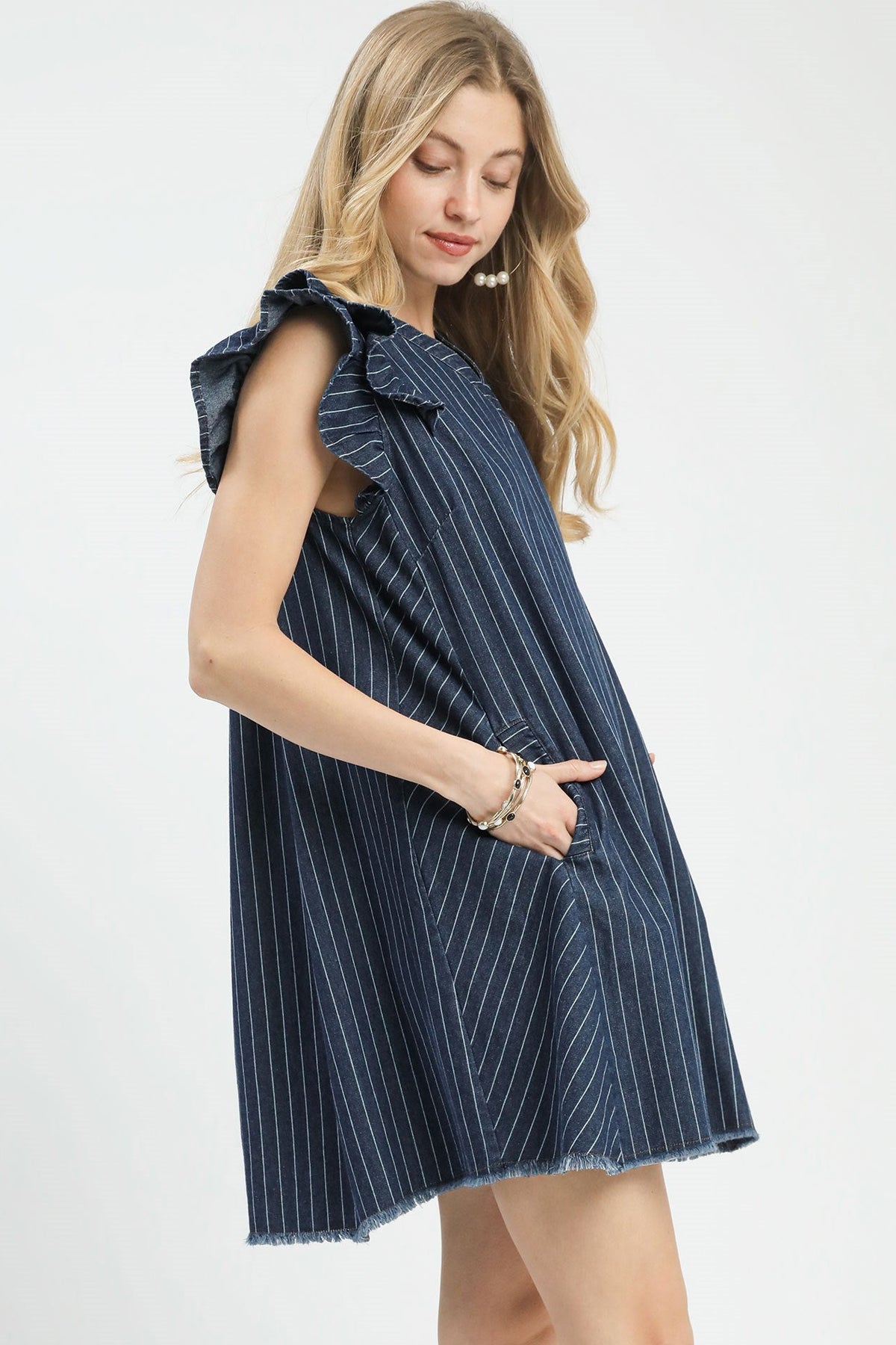 Umgee Denim Ruffle Sleeve Dress DK Denim / M