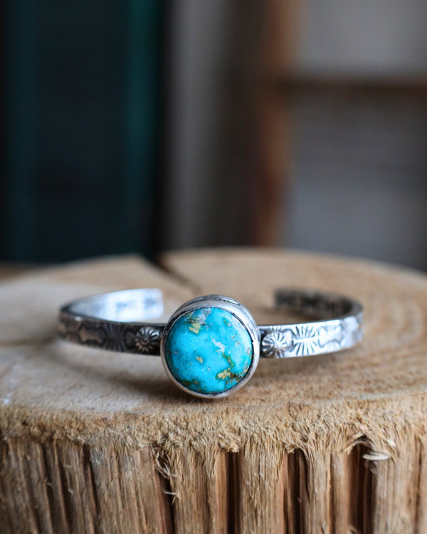 Round Turquoise Stamped Band Cuff