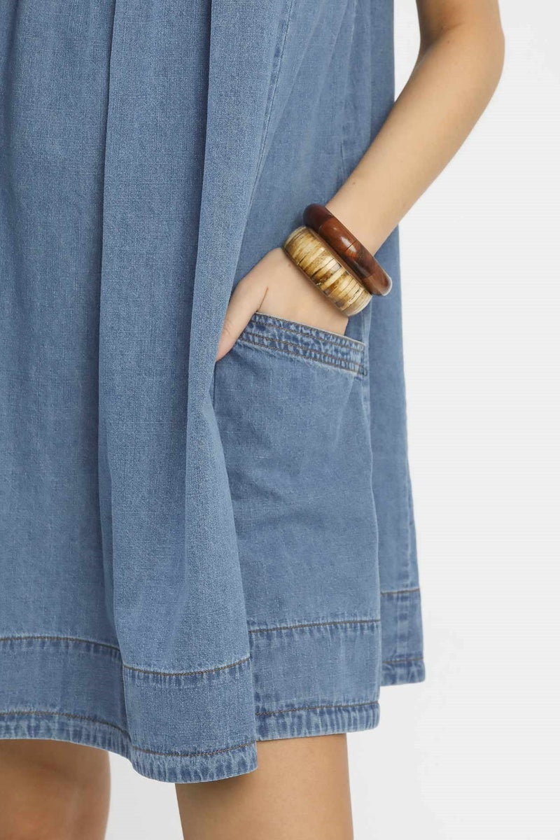 Umgee Stone Washed Denim Mini Dress Denim / M