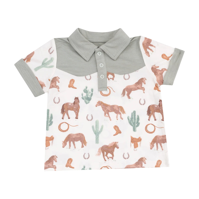 Angel Dear Cowboy Polo & Short Set - Western Horses Uni