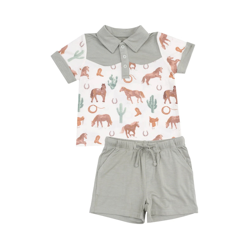 Angel Dear Cowboy Polo & Short Set - Western Horses Uni