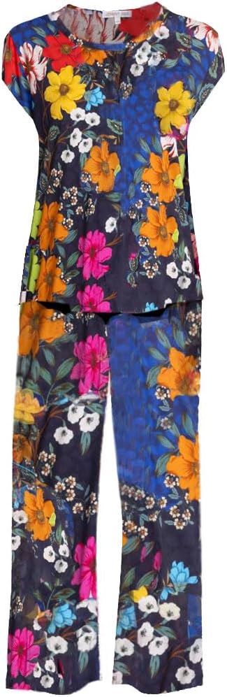 Floral short sleeve and long pant pajama set with a variety of colors