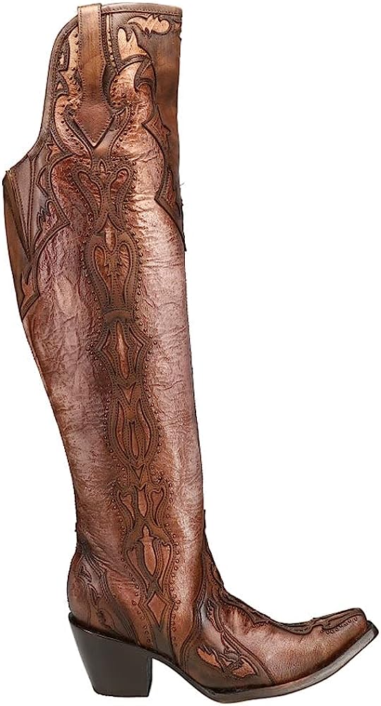 CORRAL WOMEN'S CHOCOLATE OVERLAY & EMBROIDERY WESTERN BOOTS