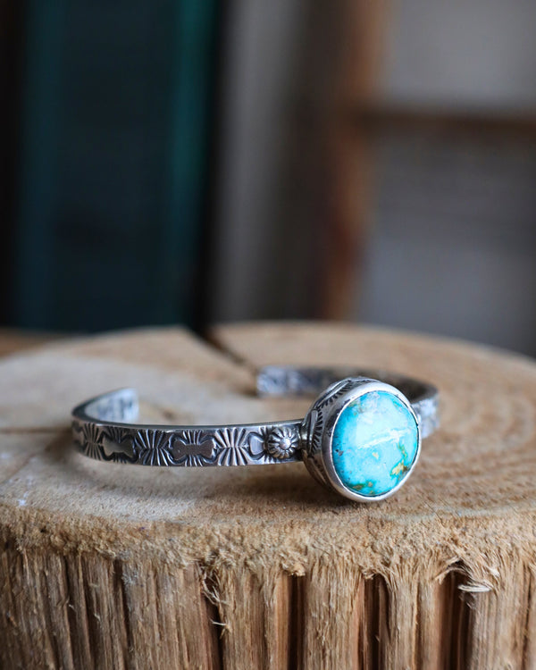 Round Turquoise Stamped Band Cuff