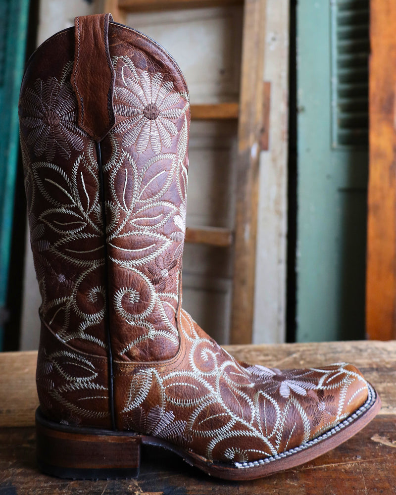 CIRCLE G BY CORRAL WOMEN'S FLORAL EMBROIDERY SQUARE TOE 12