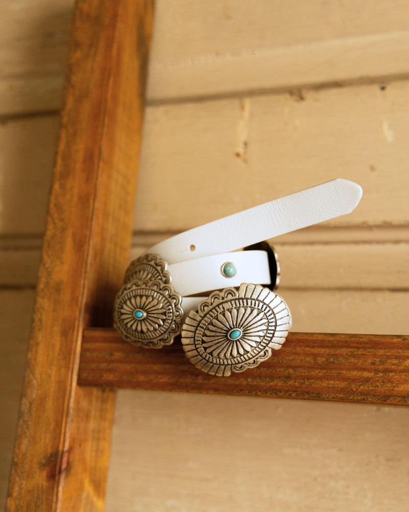 Streets Ahead Silver Concho With Turquoise Belt- White