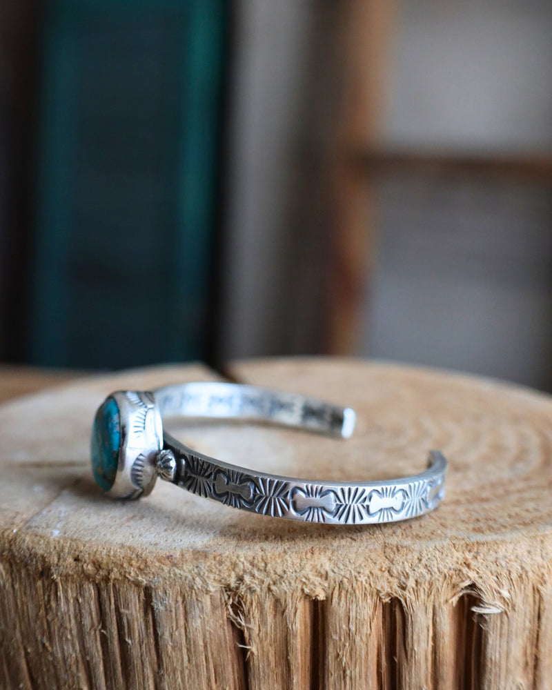 Round Turquoise Stamped Band Cuff