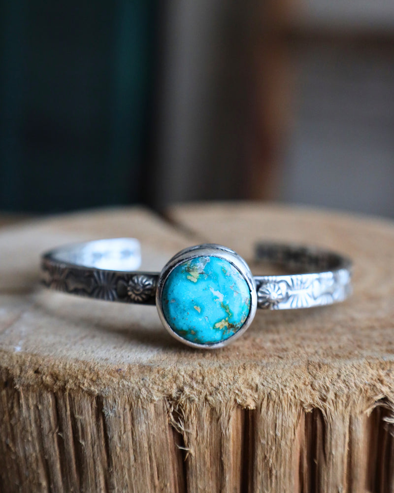 Round Turquoise Stamped Band Cuff