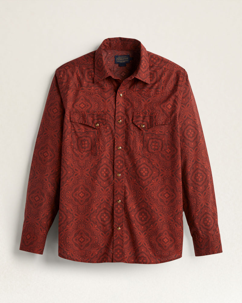 Red pattern button up shirt