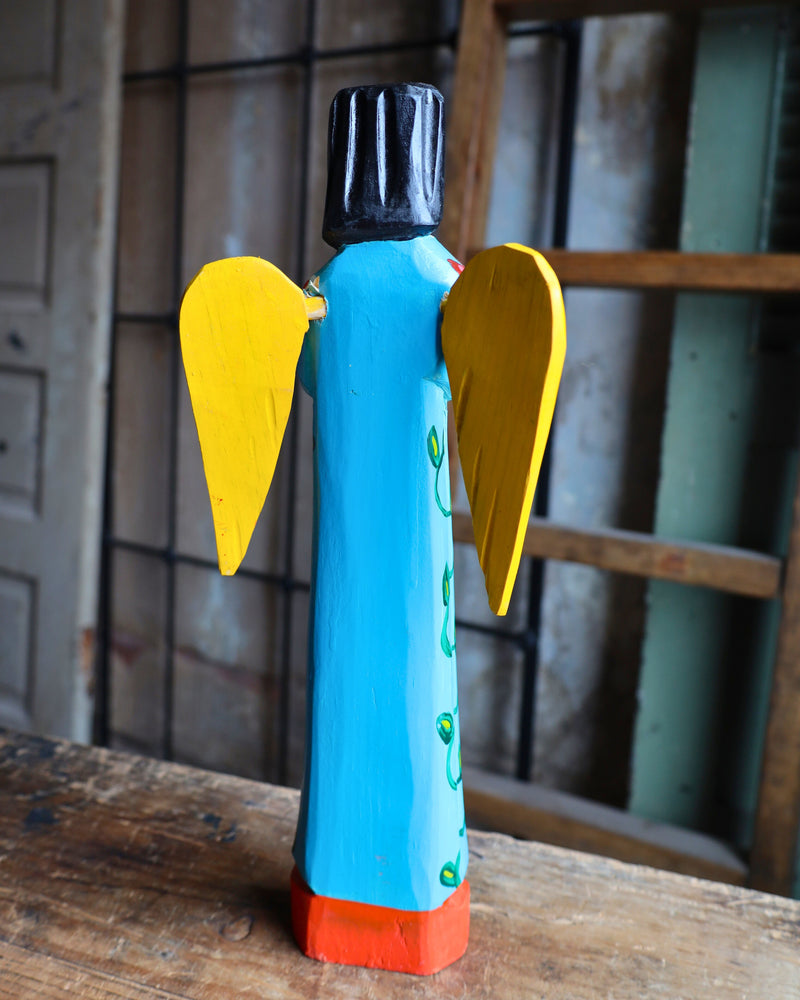 WOODEN PAINTED ANGEL- TURQUOISE