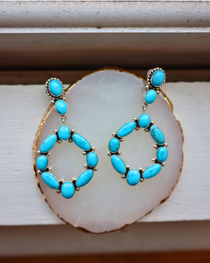 SUNWEST SILVER SMALL TURQUOISE OVALS HOOP EARRINGS