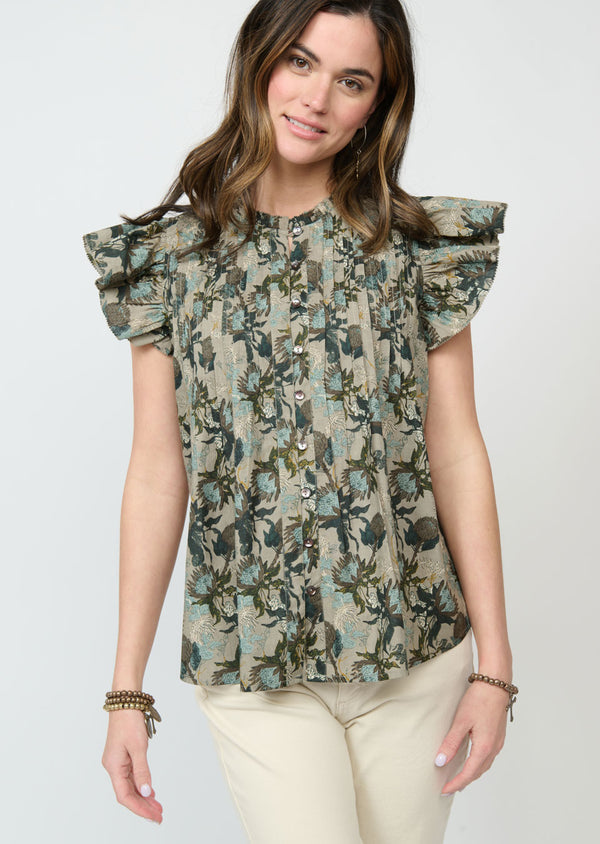 IVY JANE TUCKED AND RUFFLES BLOUSE