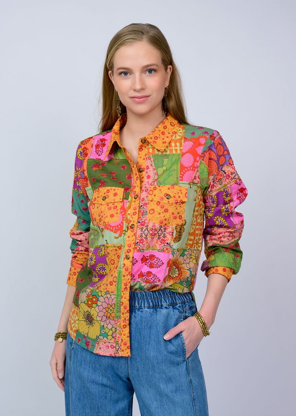 Ivy Jane Patchwork Camp Shirt Blouse 