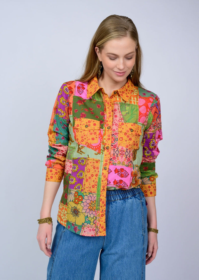 Ivy Jane Patchwork Camp Shirt Blouse 