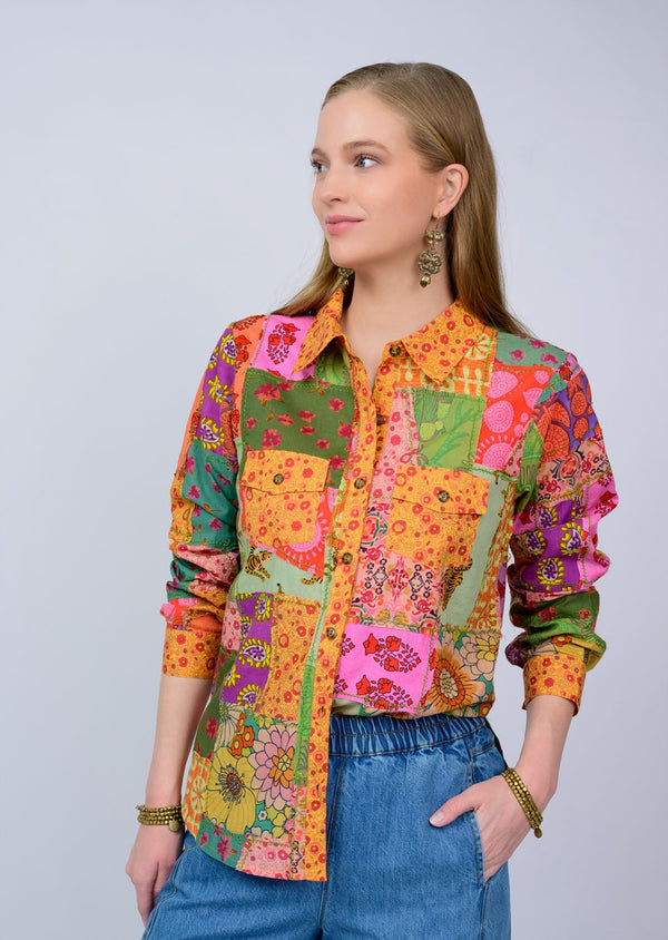 Ivy Jane Patchwork Camp Shirt Blouse 