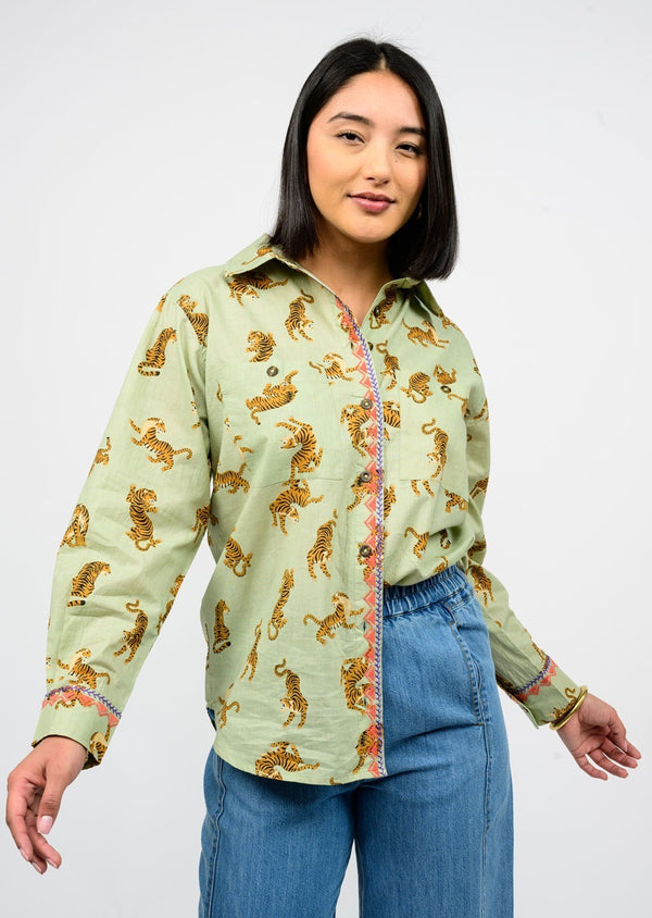 Ivy Jane Tiger Embroidered Camp Blouse