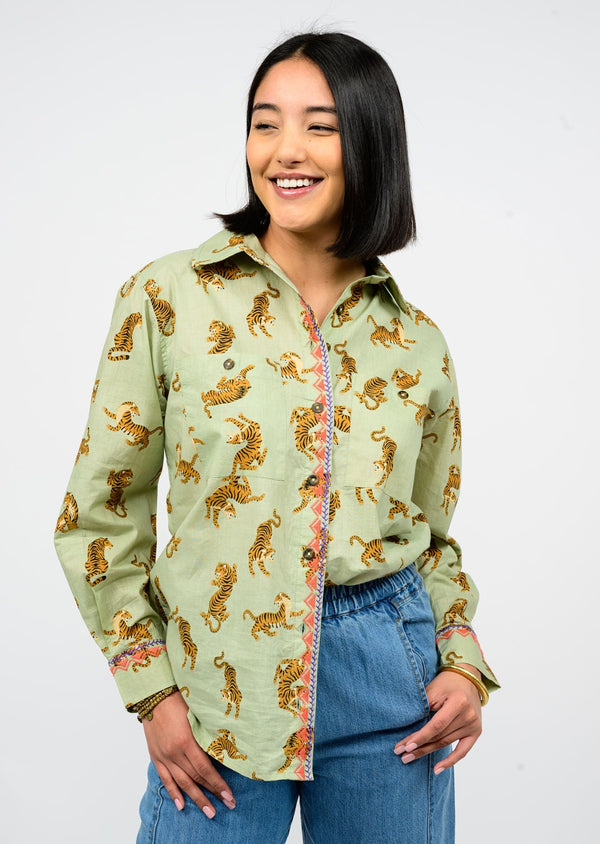 Ivy Jane Tiger Embroidered Camp Blouse