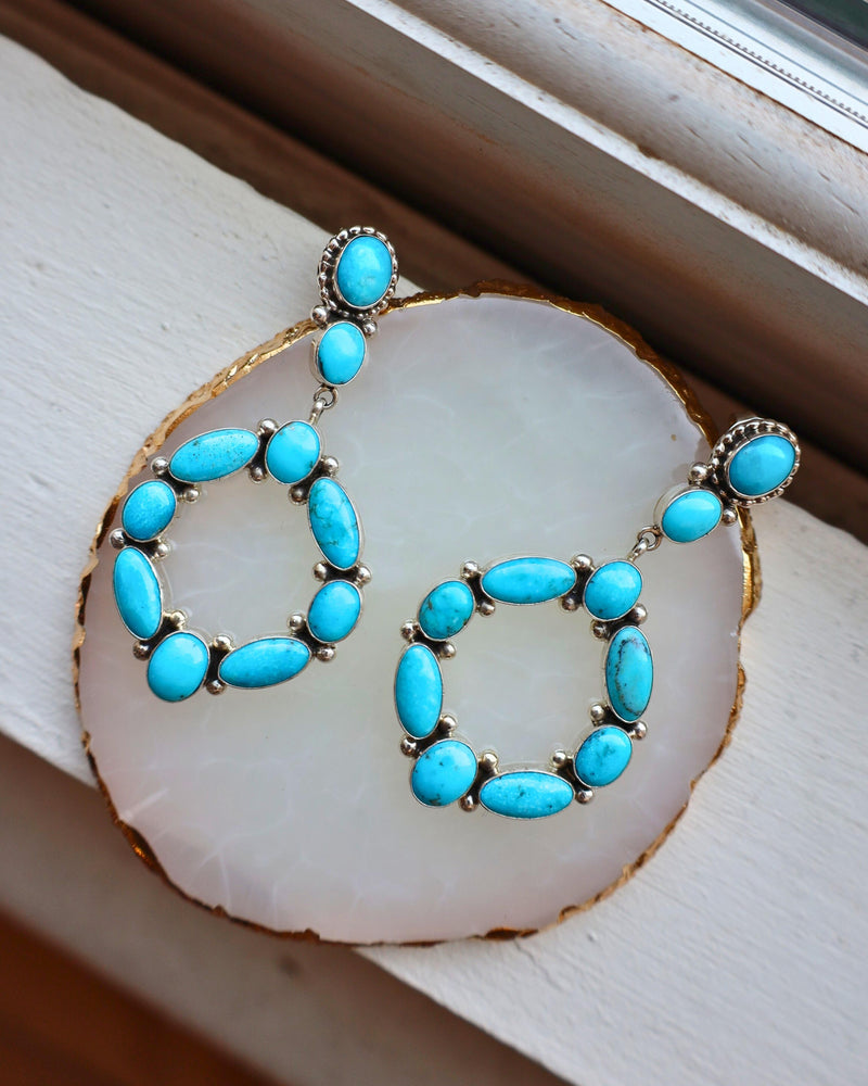 SUNWEST SILVER SMALL TURQUOISE OVALS HOOP EARRINGS