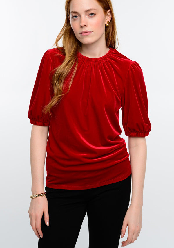 IVY JANE VELVET ROUCHED NECK BLOUSE 