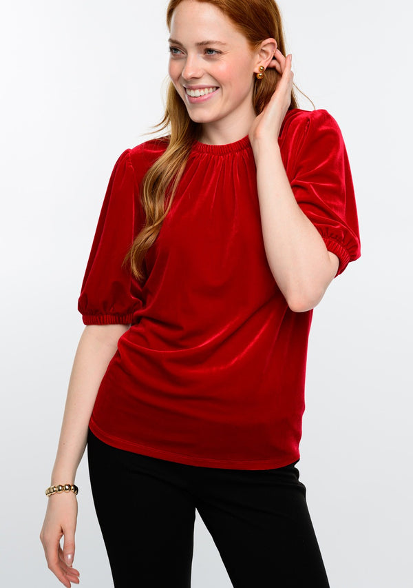 IVY JANE VELVET ROUCHED NECK BLOUSE 