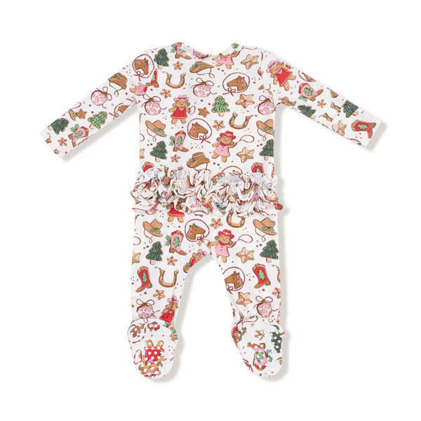 Angel Dear Cowgirl Christmas Ruffle Zip Footie 
