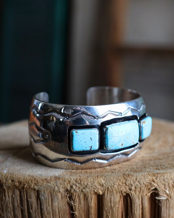 3 Rectangle Light Blue Stones Cuff