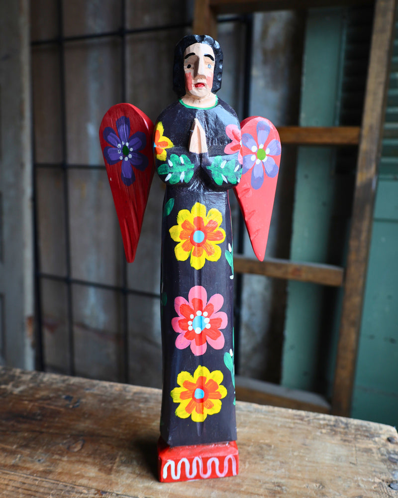 WOODEN PAINTED ANGEL- BLACK