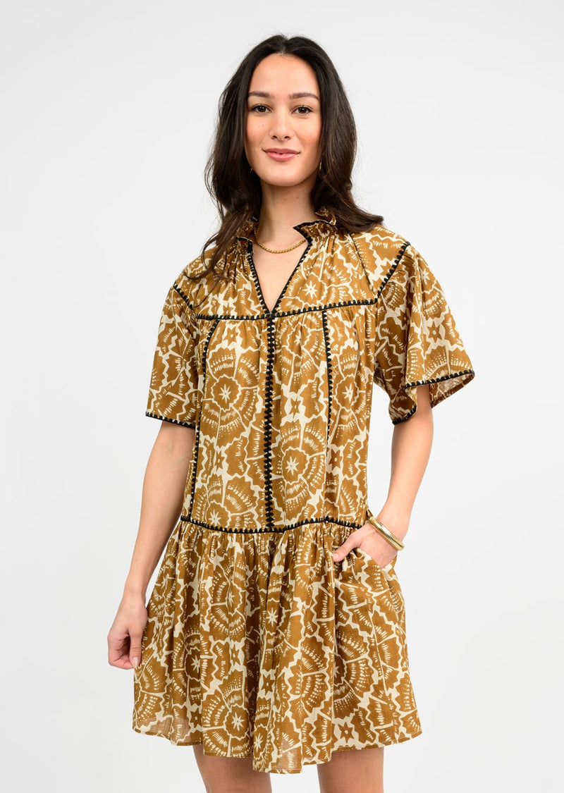 Uncle Frank Shell Stitched Trim Brown Dress 