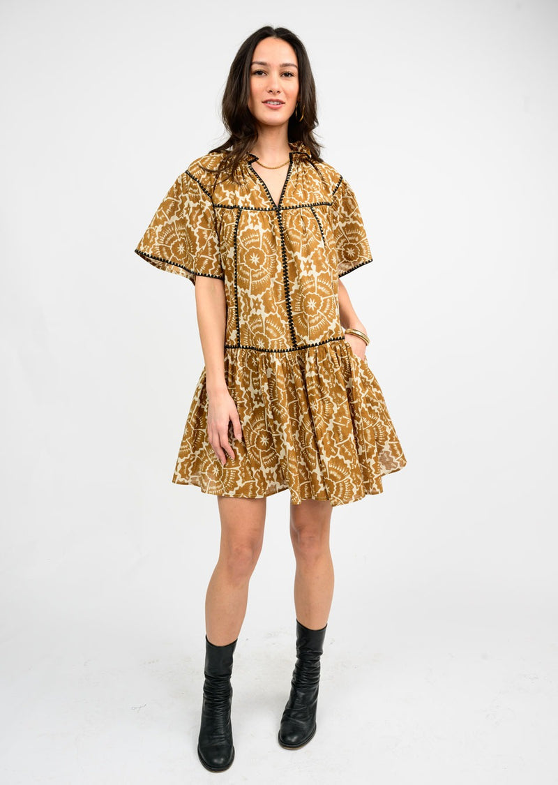Uncle Frank Shell Stitched Trim Brown Dress 