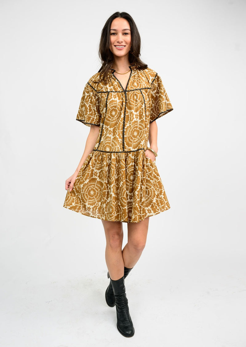 Uncle Frank Shell Stitched Trim Brown Dress 
