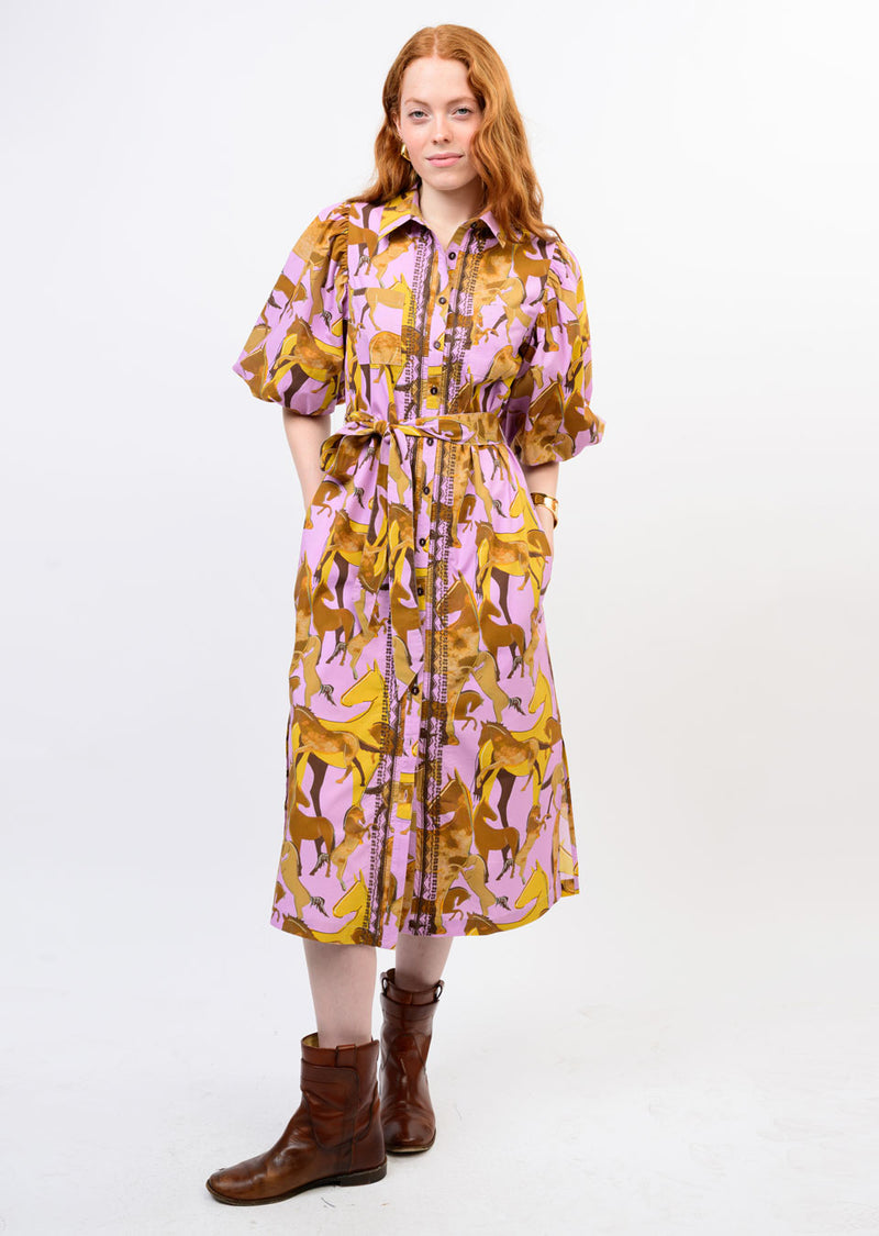 uncle frank dress Horse Print Shirt LAVENDER / M sydapril30 Lily Clothing Round Neck Midi Swing Dress from Color:Lava Red