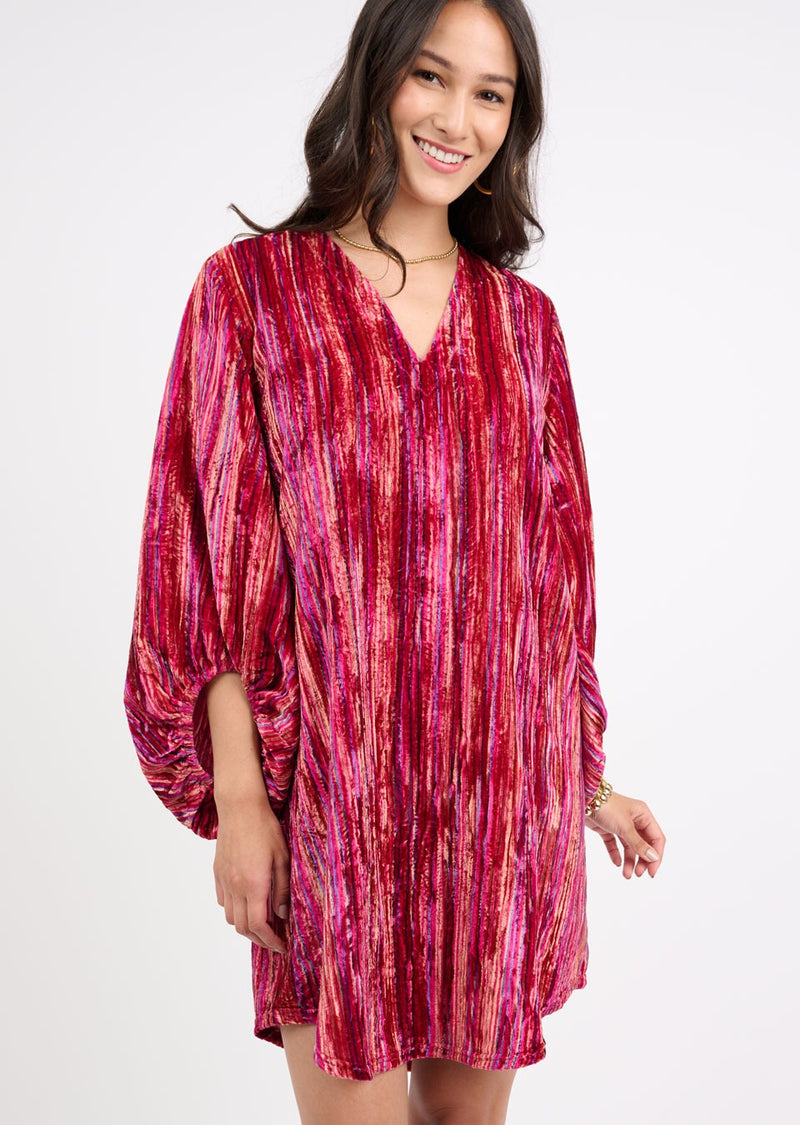 UNCLE FRANK V-NECK VELVET STRIPED DRESS