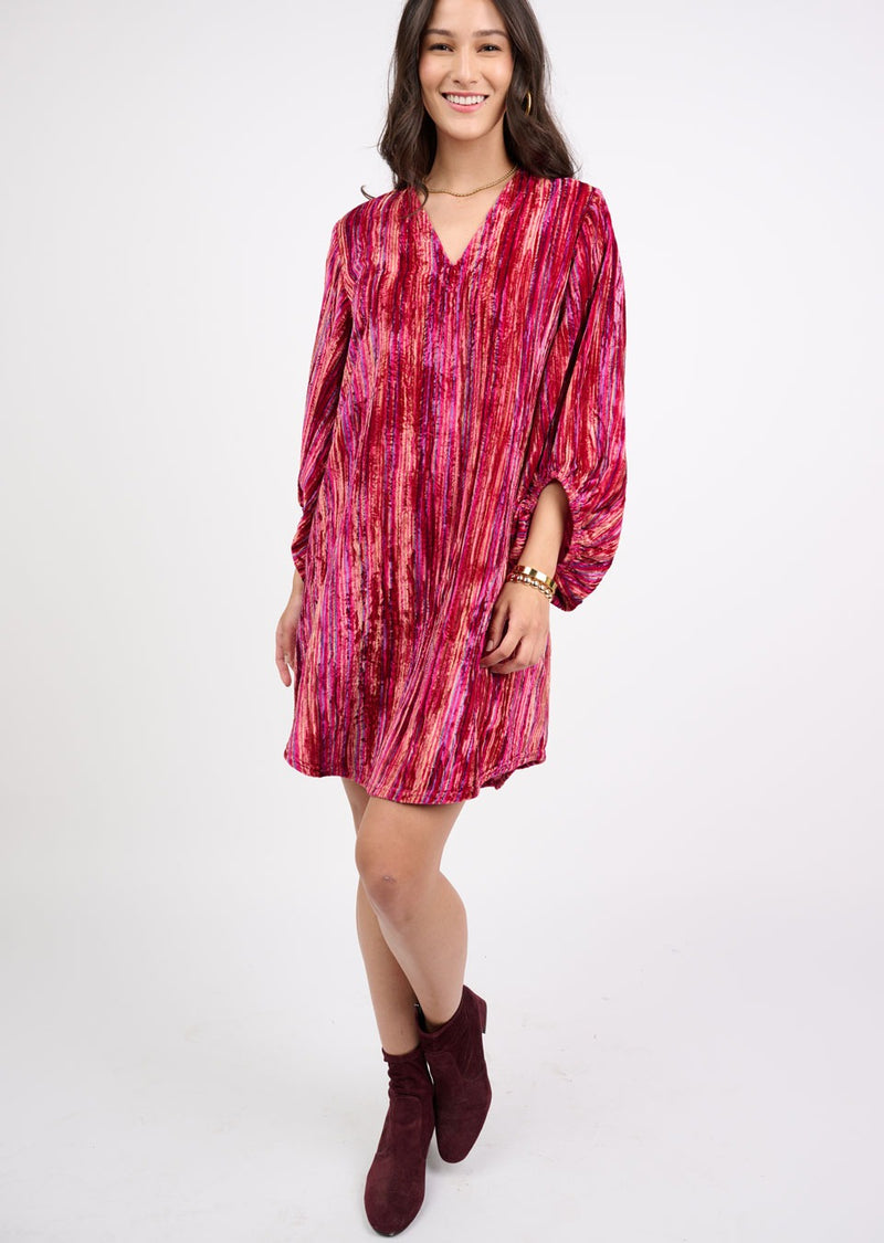 UNCLE FRANK V-NECK VELVET STRIPED DRESS