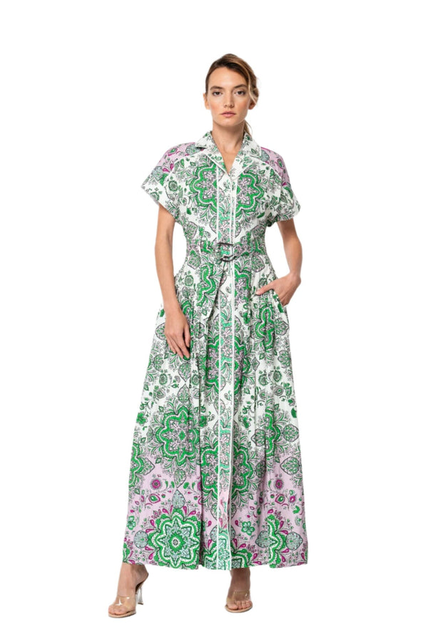 Ciebon Rosalyn Engineered Floral Printed Midi Shirt Dress