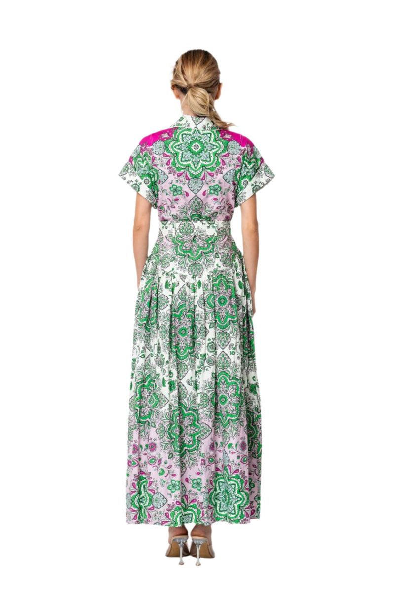 Ciebon Rosalyn Engineered Floral Printed Midi Shirt Dress