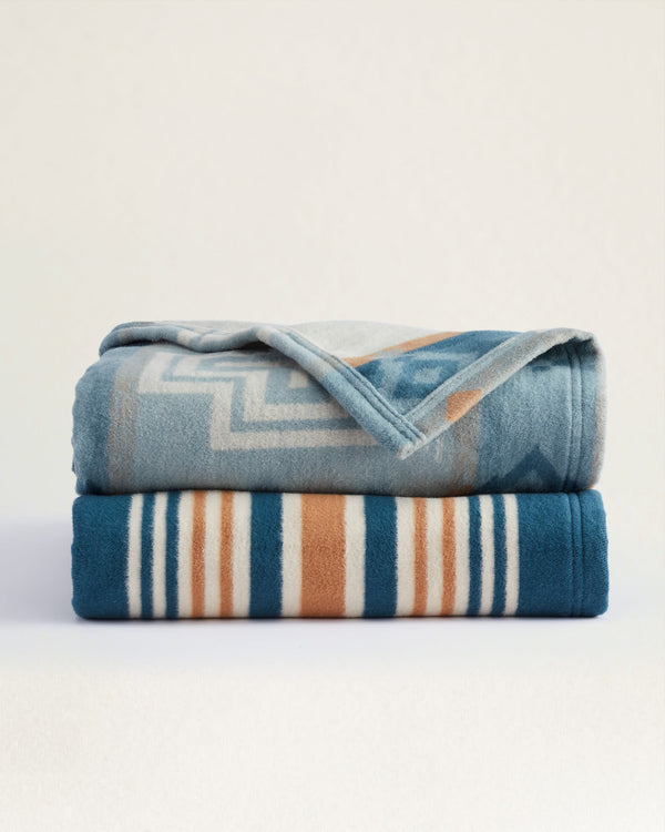 Aztec and stripe set of two throw blanket in blue and yellow color way