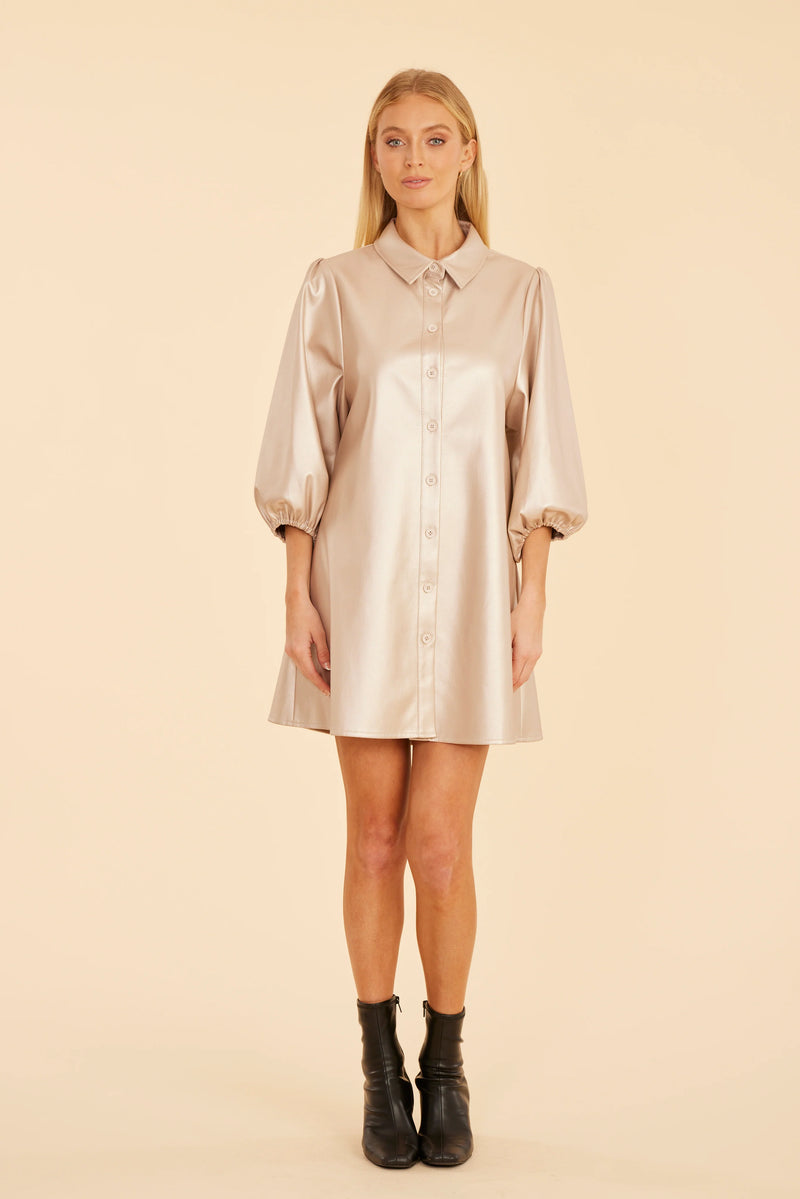 Dolce Cabo Metallic Faux Leather Puff Sleeve Dress