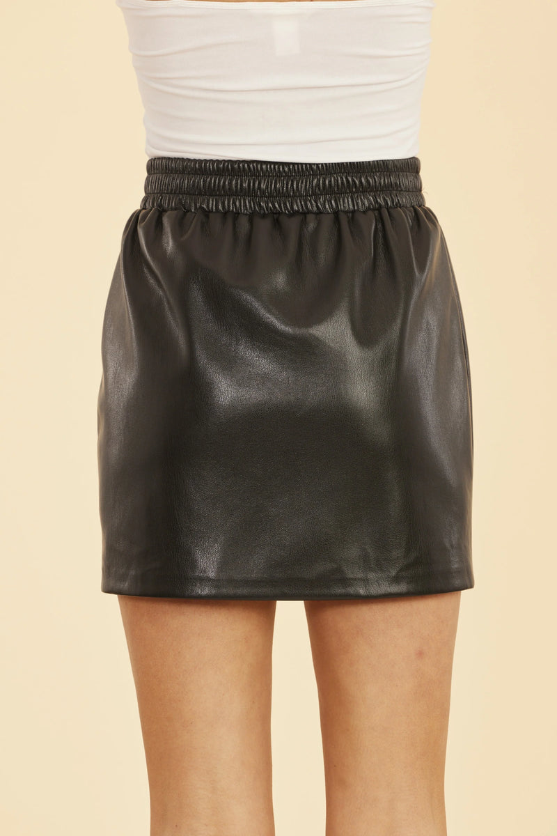 Dolce Cabo Faux Leather Mini Skirt with Elastic Waistband