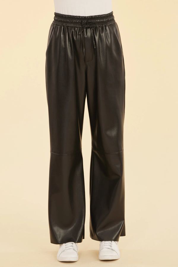 DOLCE CABO Faux Leather Wide Leg Drawstring Pants