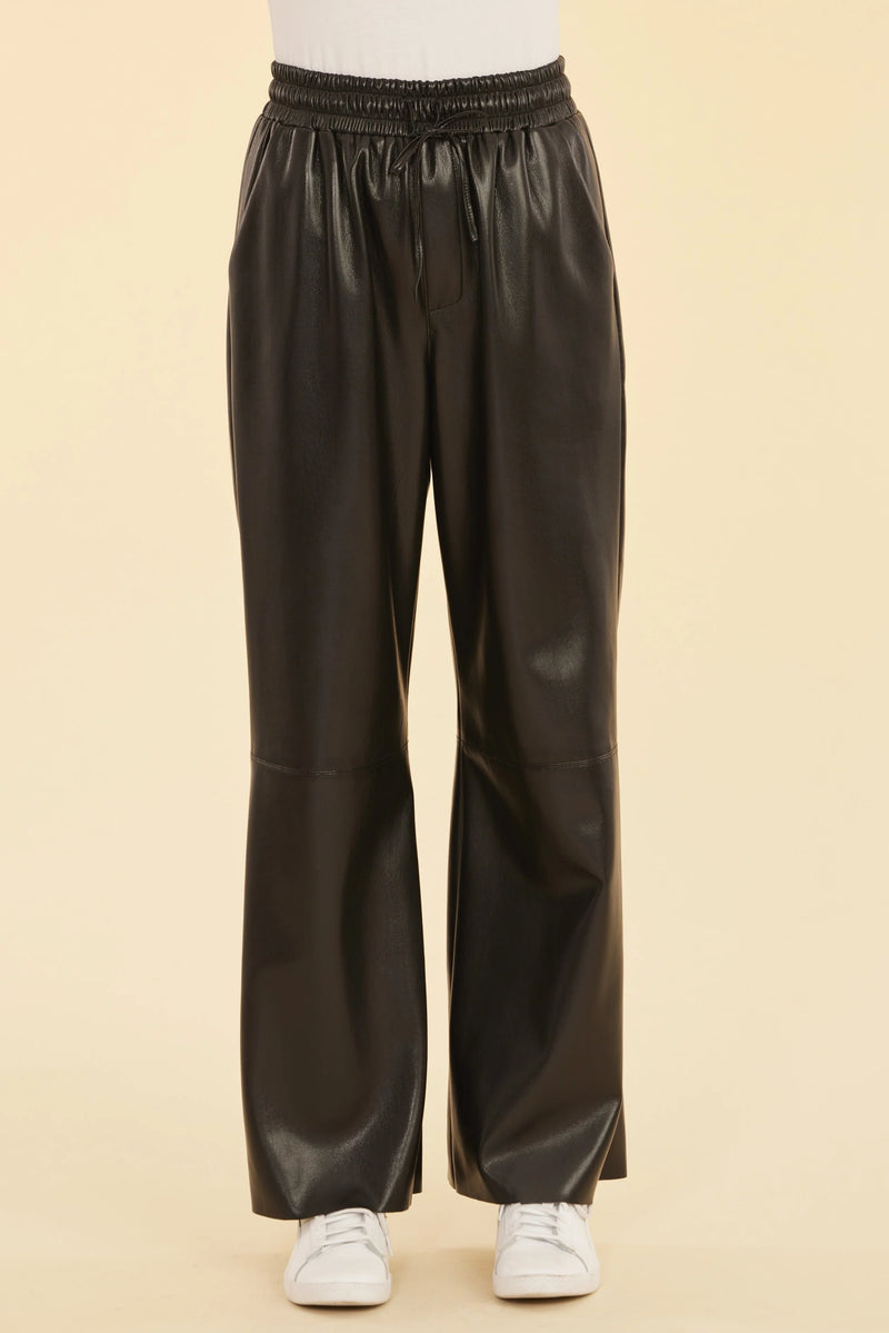 DOLCE CABO Faux Leather Wide Leg Drawstring Pants