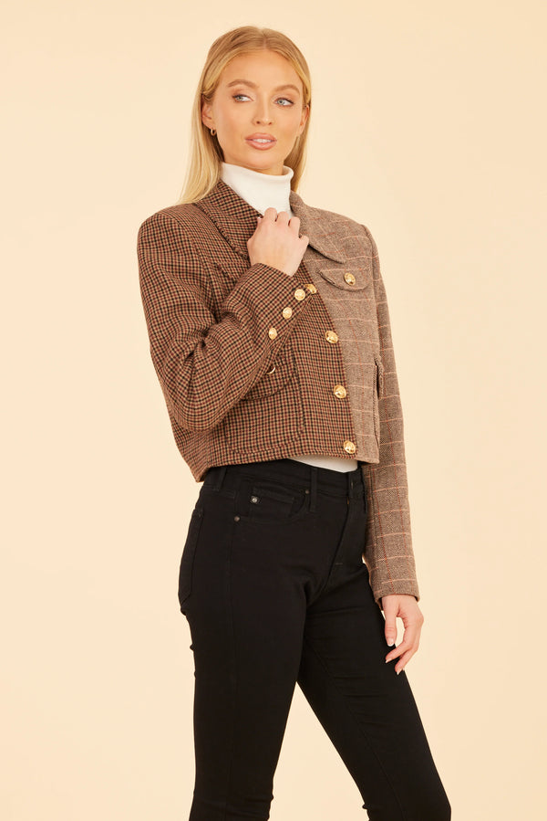 DOLCE CABO Multi Plaid Horse Bit Crop Jacket