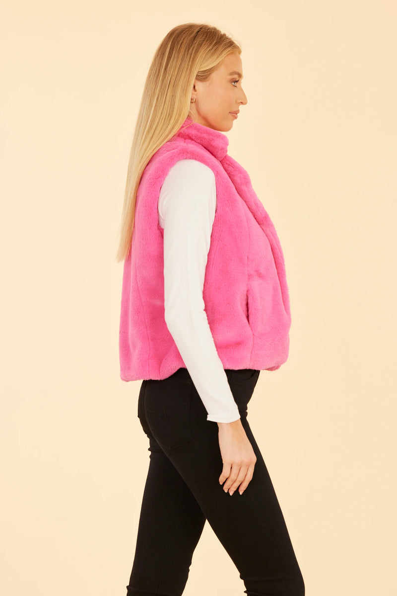 Dolce Cabo Plush Faux Fur Notch Collar Vest