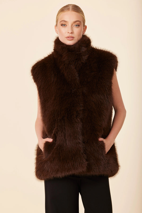 Dolce Cabo Faux Fur Stand Up Collar Vest