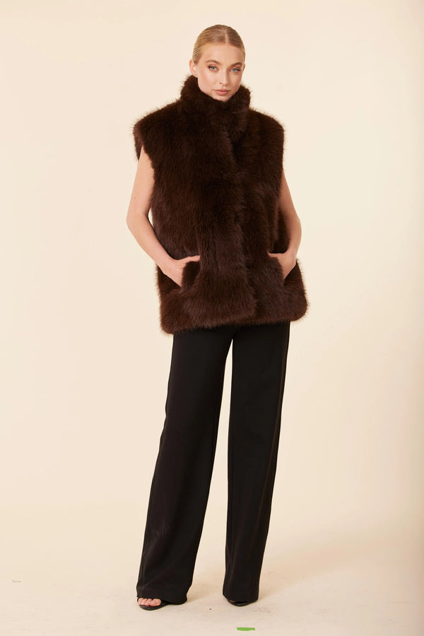 Dolce Cabo Faux Fur Stand Up Collar Vest