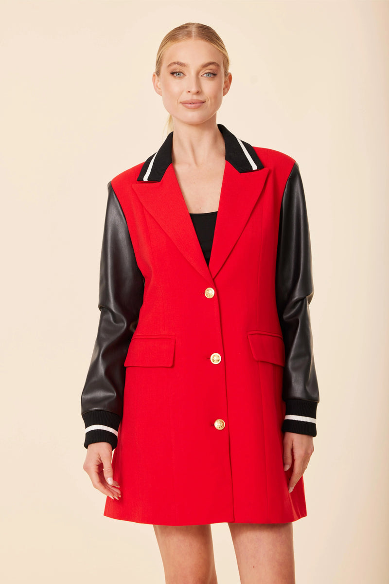 Dolce Cabo Vegan Leather Sleeve Varsity Dress / Jacket