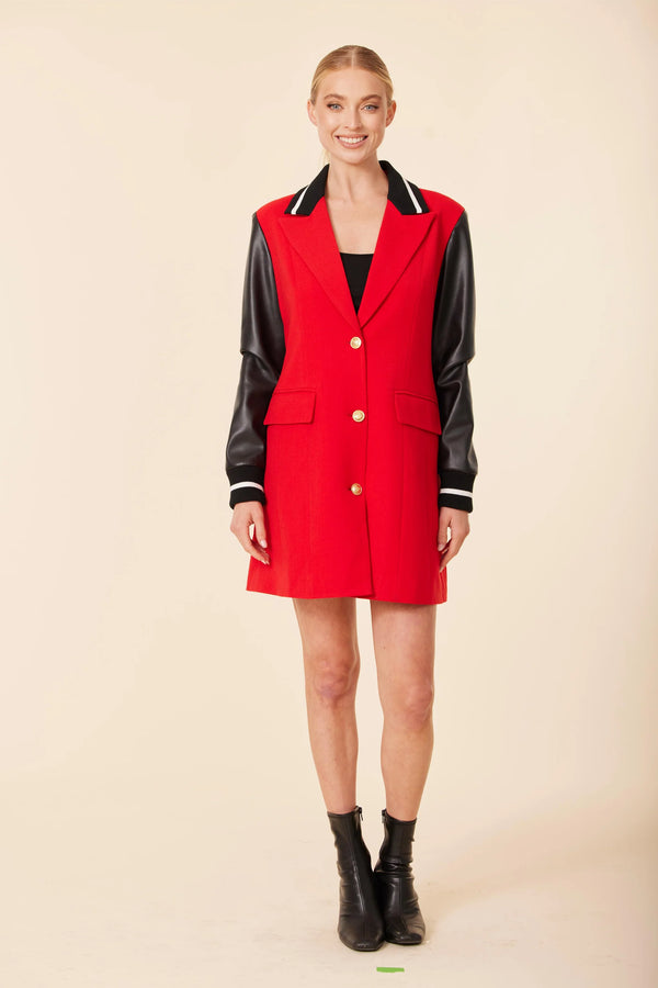 Dolce Cabo Vegan Leather Sleeve Varsity Dress / Jacket