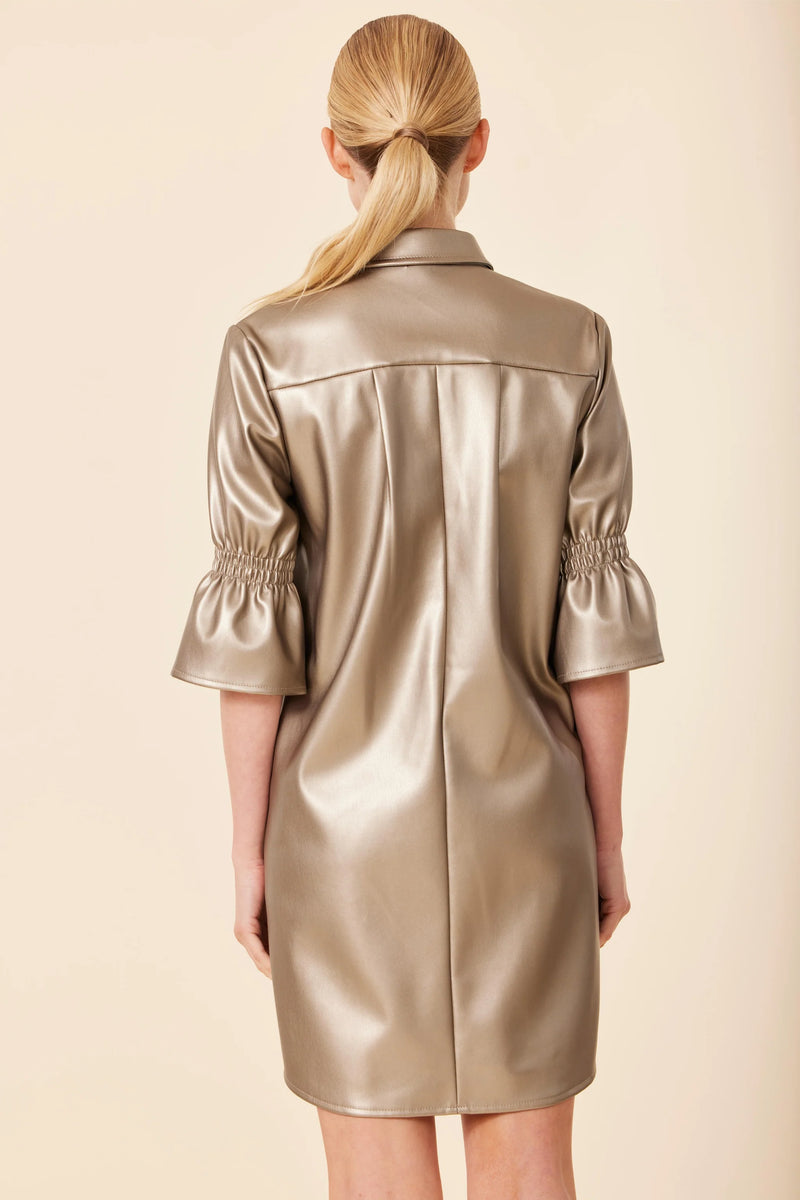 Dolce Cabo Faux Leather Metallic Ruffle Sleeve Dress